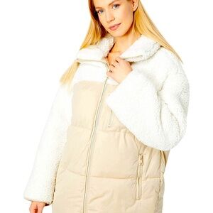 AVEC LES FILLES Faux Shearling Coat Cream/Tan Size Large, excellent condition